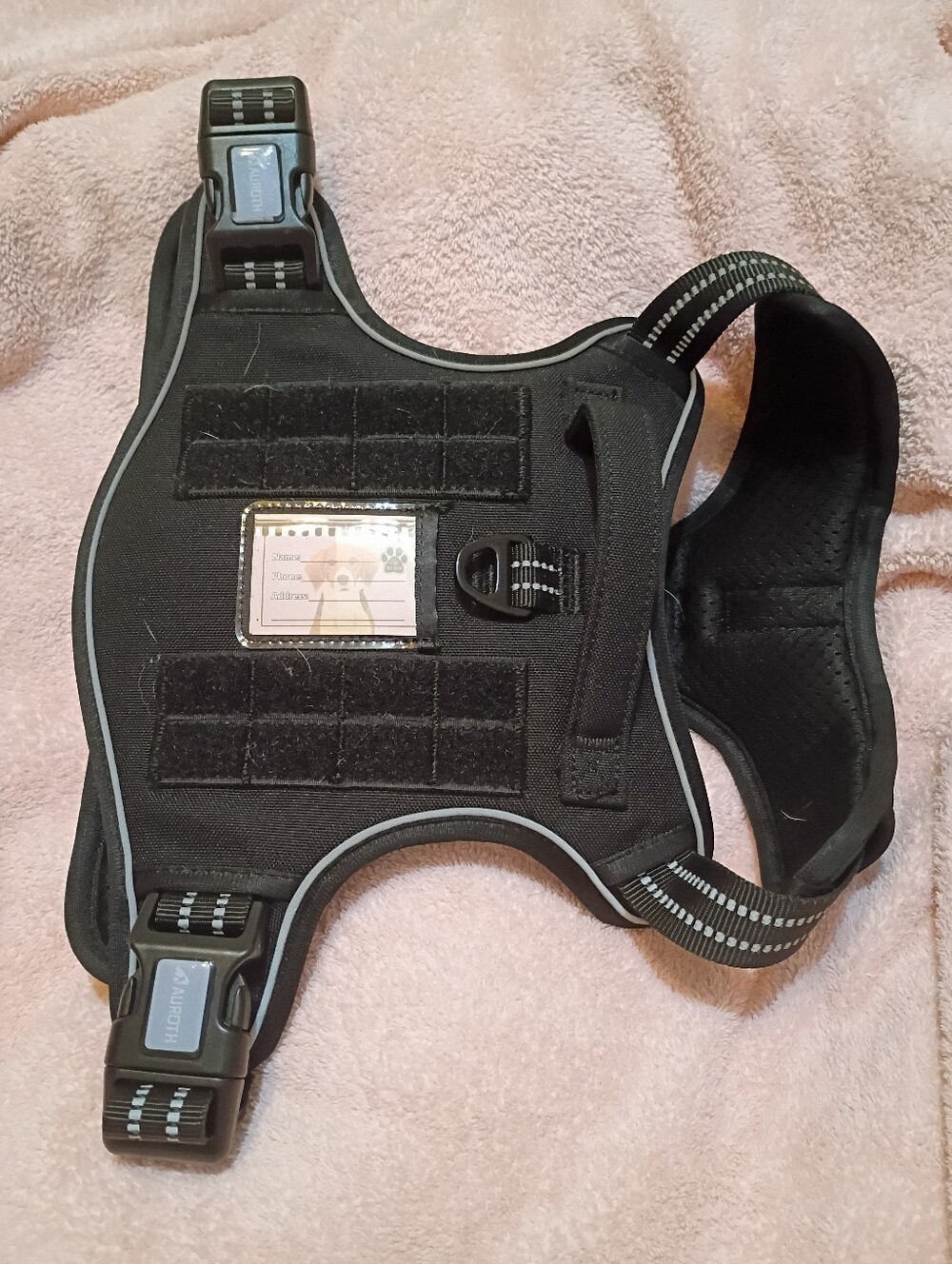 Black Tactical Dog Harness Vest with Reflective Trim